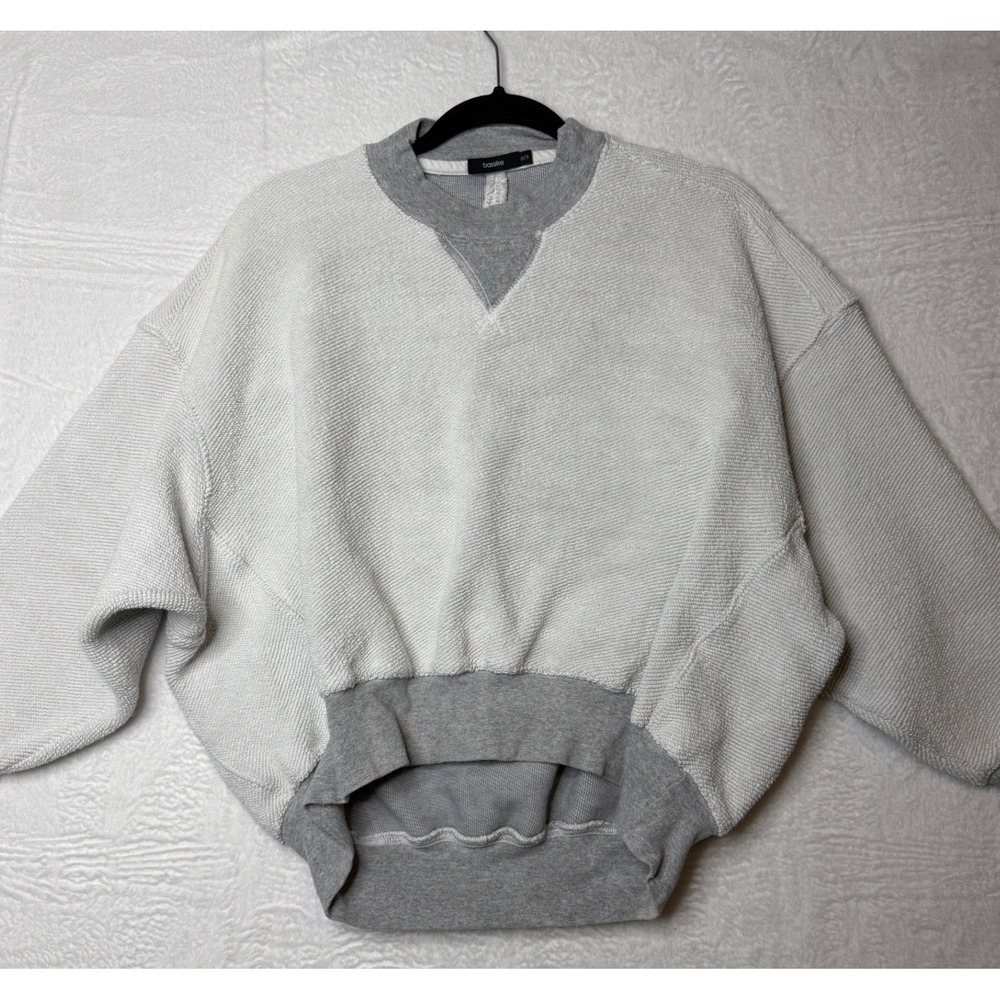 Bassike Womens Open Back Oversized Sweatshirt Grey Textured Knit XS/S‎